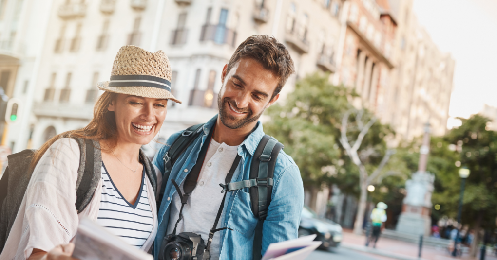 Couple planning vacation plans.